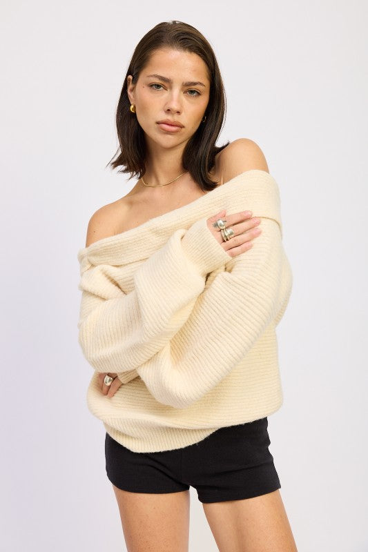 Rose Appliqué Off Shoulder Blouson Sweater | Sweaters Daverri Fashions