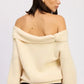 Rose Appliqué Off Shoulder Blouson Sweater - DAVERRI FASHIONS