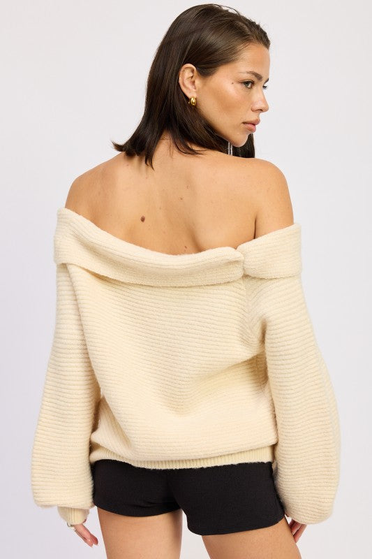 Rose Appliqué Off Shoulder Blouson Sweater | Sweaters Daverri Fashions