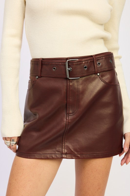 PU SKIRT WITH BELT