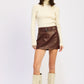 PU SKIRT WITH BELT BURGUNDY