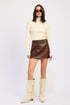 PU SKIRT WITH BELT BURGUNDY