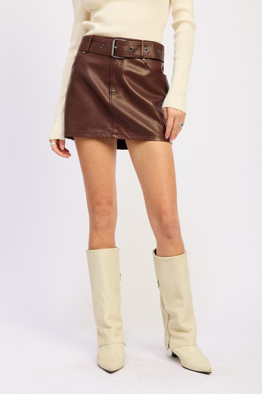 PU SKIRT WITH BELT