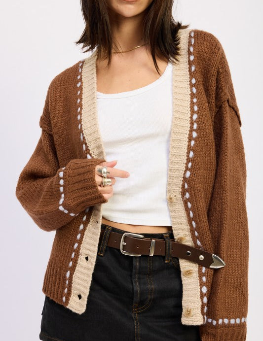 BUTTON DOWN CONTRASTED CARDIGAN | Cardigans Daverri Fashions
