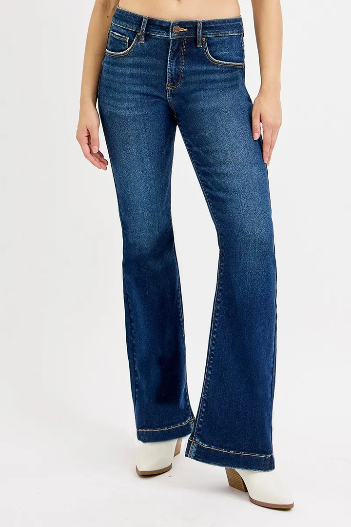 RISEN Full SIze Tummy Control Mid Rise Flare Jeans Plus SIze | Jeans Daverri Fashions
