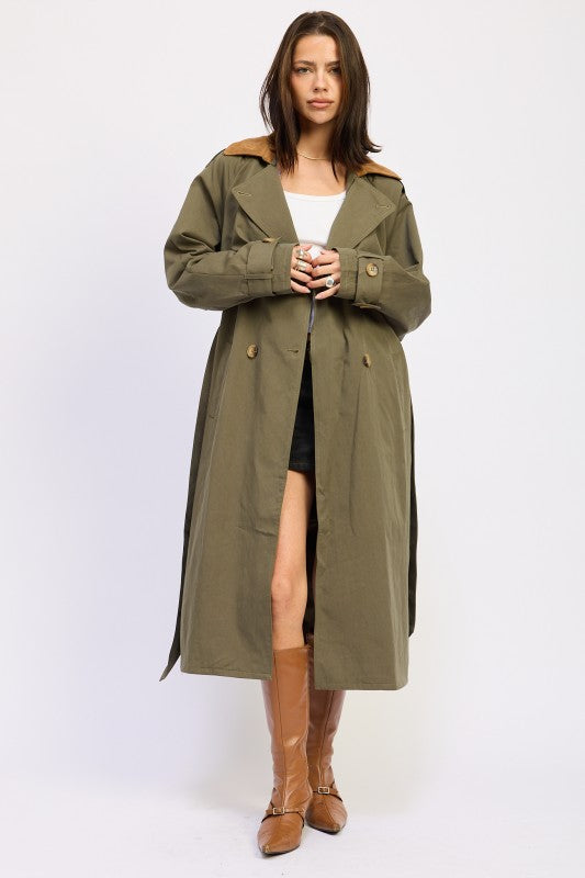 DOUBLE BREASTED TRENCH COAT OLIVE