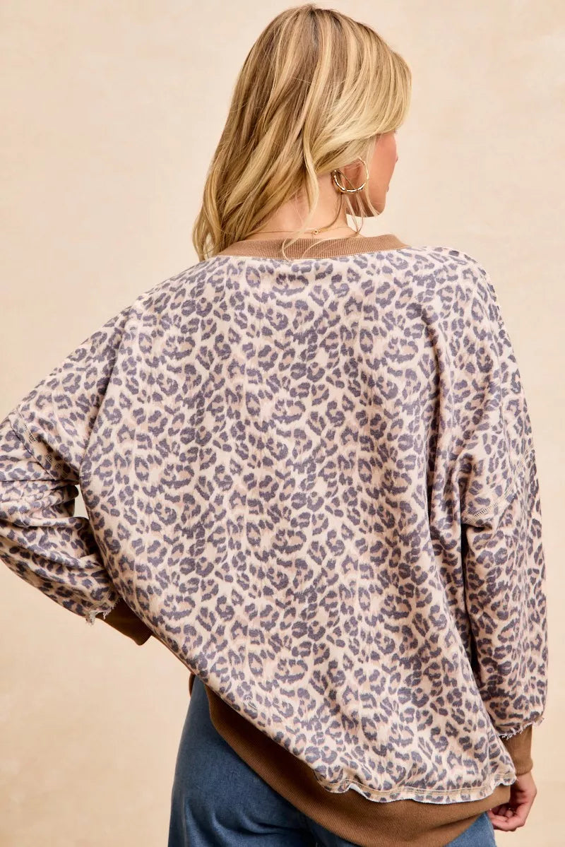 BiBi Leopard Printed French Terry Sweatshirt in soft oversized fit