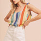 Aemi + Co Contrast Striped Scoop Neck Tie Shoulder Tank Blue Yellow Red M Tank Tops