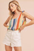 Aemi + Co Contrast Striped Scoop Neck Tie Shoulder Tank Blue Yellow Red M Tank Tops