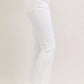Judy Blue cropped flare jeans back with white denim straight-leg and brown leather belt loop