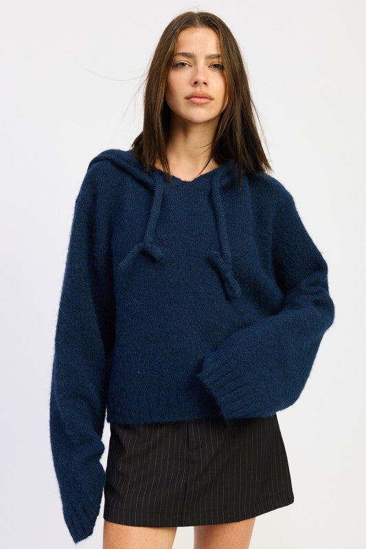 NAVY Fringe Hoodie with Drawstrings | Hoodies Daverri Fashions