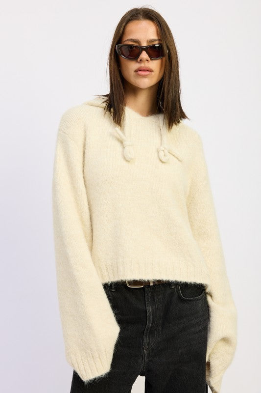 IVORY Fringe Hoodie with Drawstrings | Hoodies Daverri Fashions