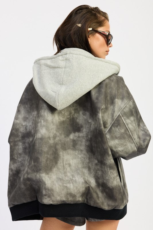 LEATHER MIX MEDIA BOMBER JACKET | Bomber Jackets Daverri Fashions