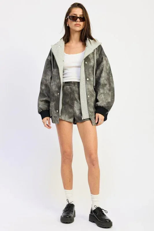 LEATHER MIX MEDIA BOMBER JACKET - DAVERRI FASHIONS