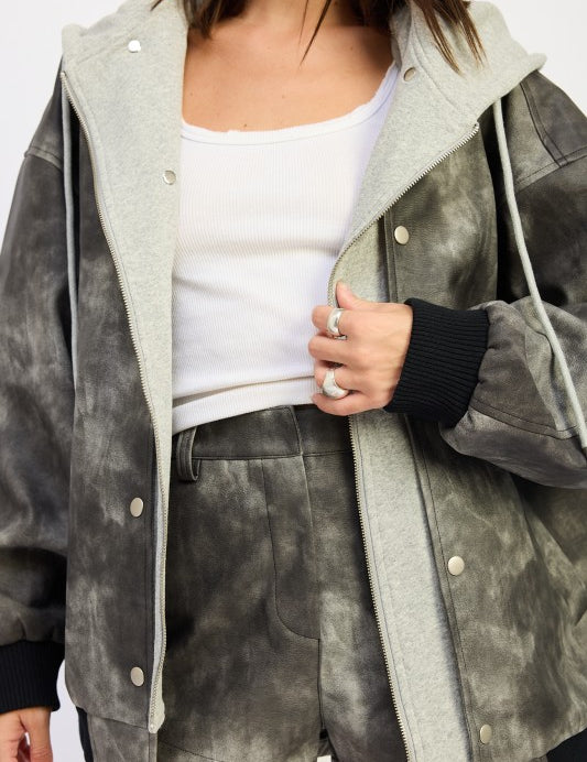 LEATHER MIX MEDIA BOMBER JACKET | Bomber Jackets Daverri Fashions