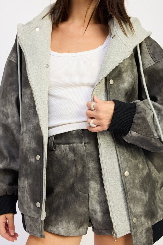 LEATHER MIX MEDIA BOMBER JACKET | Bomber Jackets Daverri Fashions