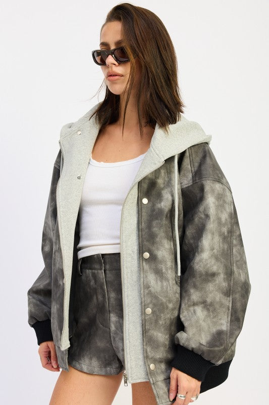 LEATHER MIX MEDIA BOMBER JACKET | Bomber Jackets Daverri Fashions