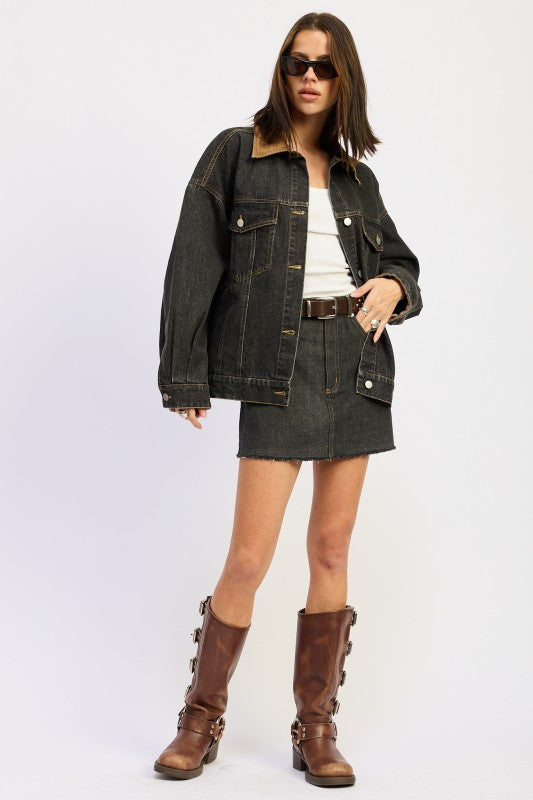 Mix Media Denim Mini Skirt with Pockets | Skirts Daverri Fashions