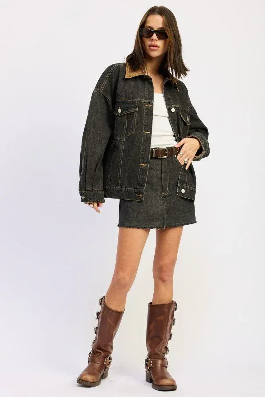 Mix Media Denim Mini Skirt with Pockets - DAVERRI FASHIONS