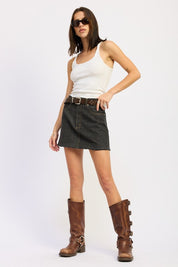 GREY DENIM Mix Media Denim Mini Skirt with Pockets | Skirts Daverri Fashions