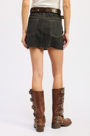 Mix Media Denim Mini Skirt with Pockets | Skirts Daverri Fashions