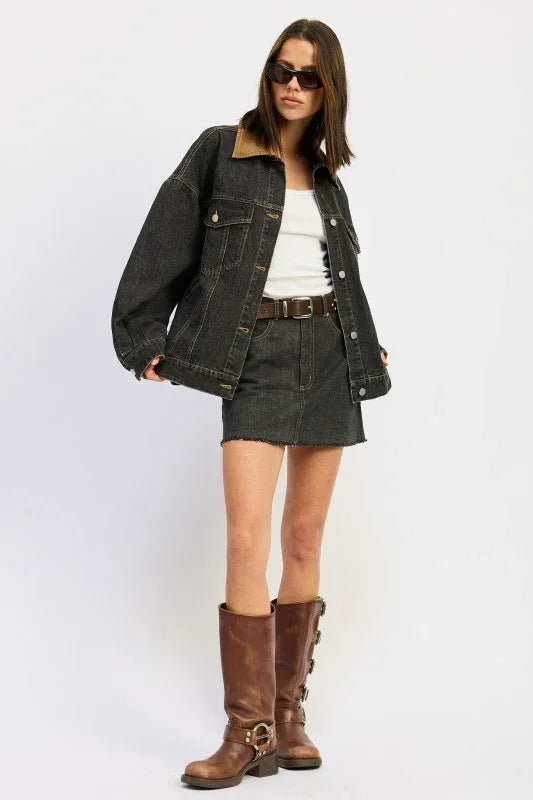 Mix Media Denim Mini Skirt with Pockets - DAVERRI FASHIONS