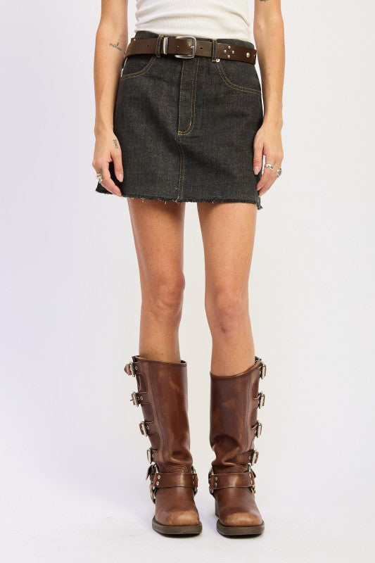 Mix Media Denim Mini Skirt with Pockets | Skirts Daverri Fashions