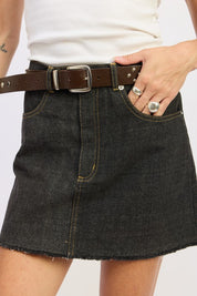 Mix Media Denim Mini Skirt with Pockets | Skirts Daverri Fashions