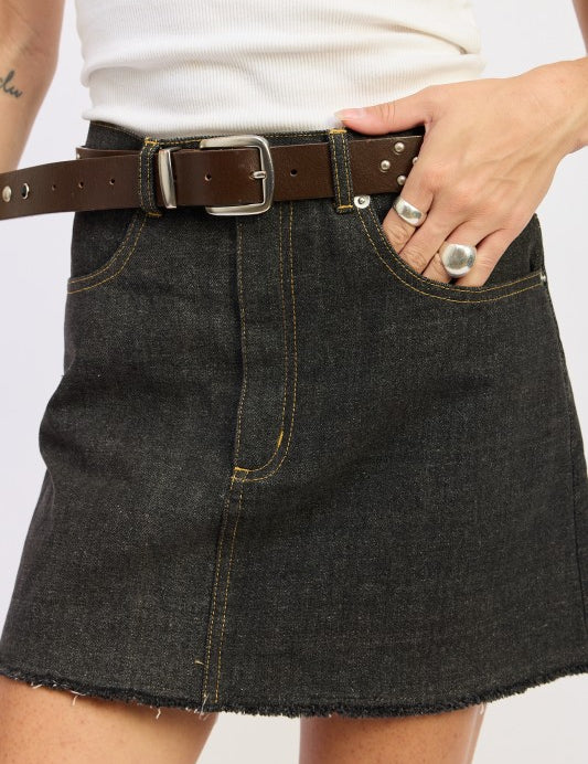 Mix Media Denim Mini Skirt with Pockets | Skirts Daverri Fashions