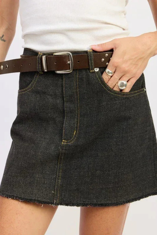 Mix Media Denim Mini Skirt with Pockets - DAVERRI FASHIONS