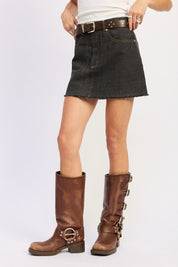 Mix Media Denim Mini Skirt with Pockets | Skirts Daverri Fashions