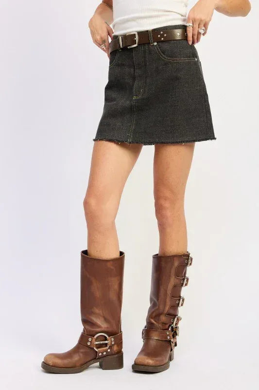 Mix Media Denim Mini Skirt with Pockets - DAVERRI FASHIONS