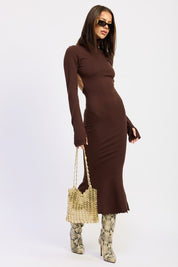 Turtle Neck Midi Dress with Back Cutout | Midi Dresses Daverri Fashions
