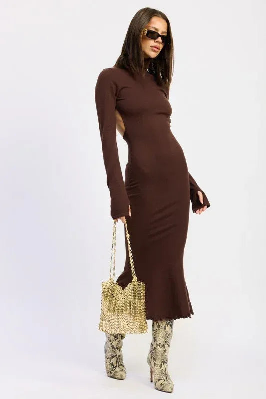 Turtle Neck Midi Dress with Back Cutout - DAVERRI FASHIONS