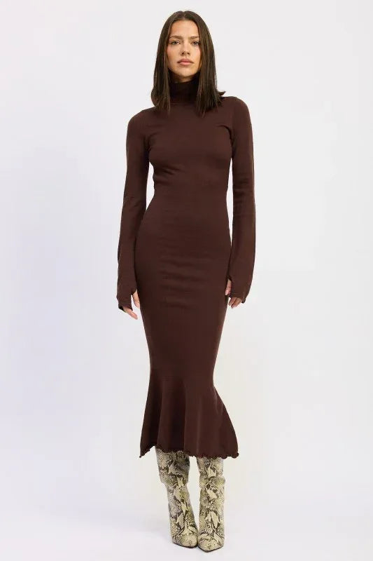Turtle Neck Midi Dress with Back Cutout - DAVERRI FASHIONS