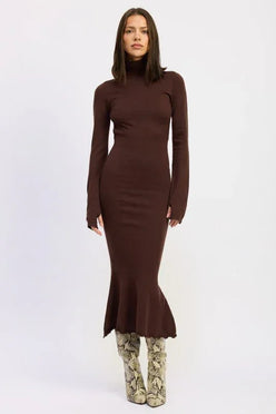 Turtle Neck Midi Dress with Back Cutout - DAVERRI FASHIONS