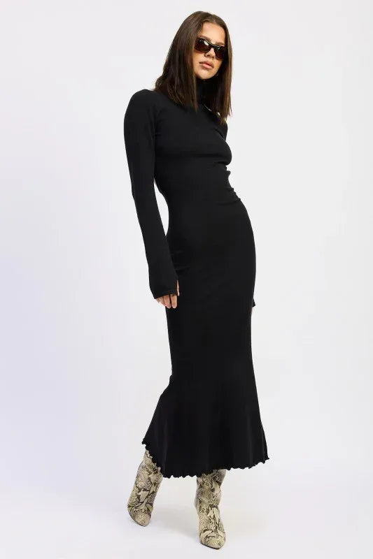 Turtle Neck Midi Dress with Back Cutout - DAVERRI FASHIONS