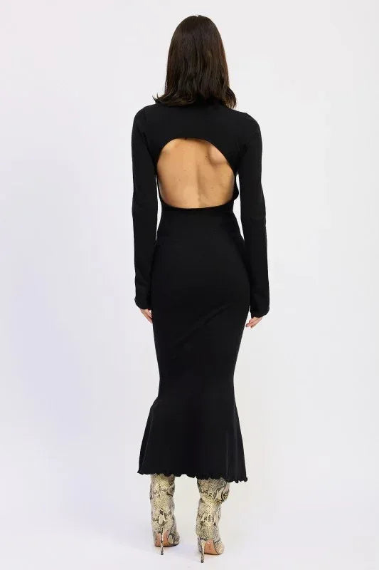 Turtle Neck Midi Dress with Back Cutout - DAVERRI FASHIONS