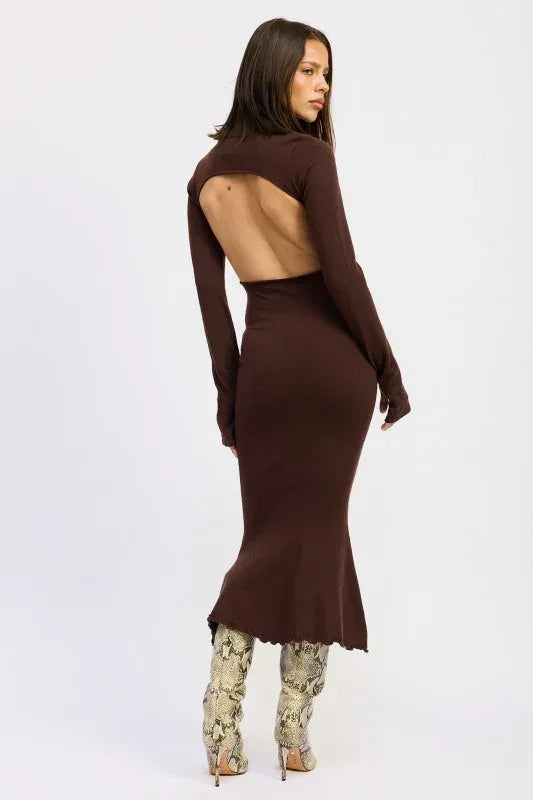 Turtle Neck Midi Dress with Back Cutout - DAVERRI FASHIONS
