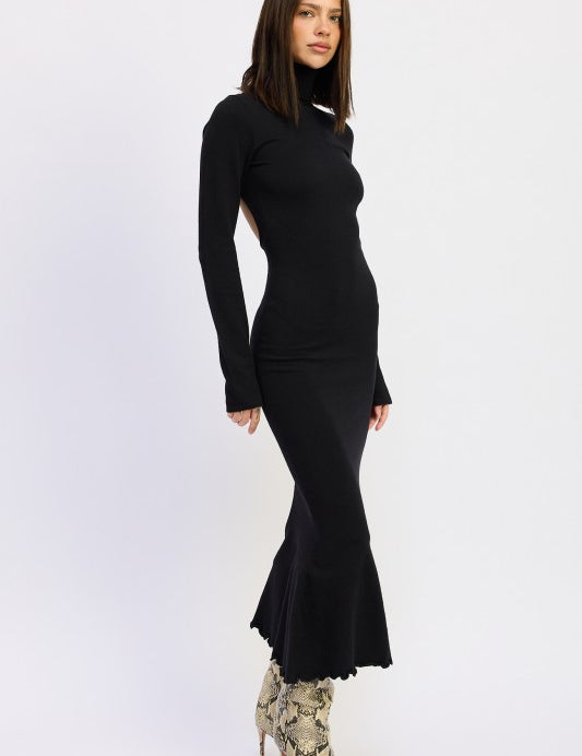 Turtle Neck Midi Dress with Back Cutout | Midi Dresses Daverri Fashions