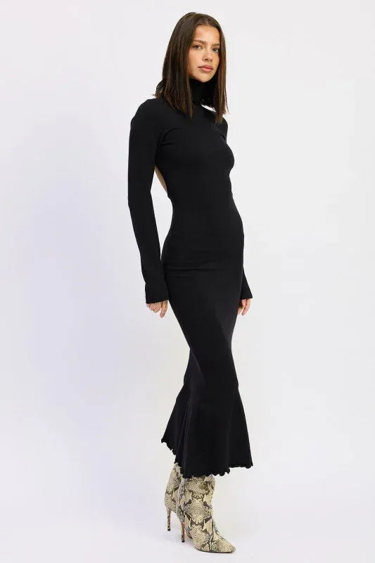 Turtle Neck Midi Dress with Back Cutout - DAVERRI FASHIONS