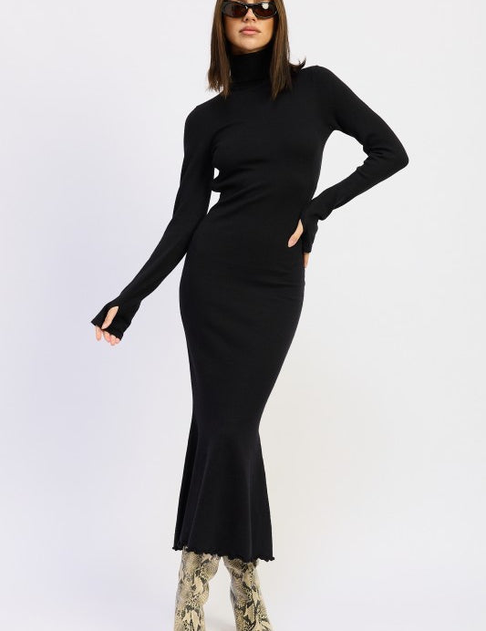 Turtle Neck Midi Dress with Back Cutout | Midi Dresses Daverri Fashions