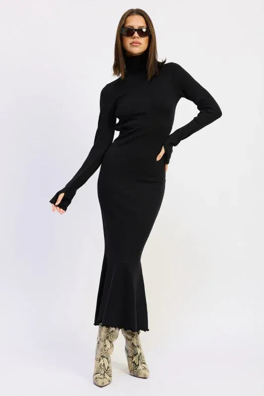 Turtle Neck Midi Dress with Back Cutout - DAVERRI FASHIONS