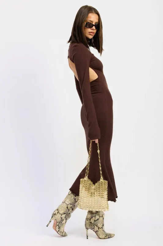 Turtle Neck Midi Dress with Back Cutout - DAVERRI FASHIONS