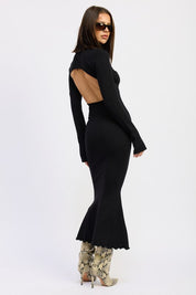 Turtle Neck Midi Dress with Back Cutout | Midi Dresses Daverri Fashions