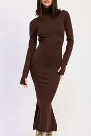 Turtle Neck Midi Dress with Back Cutout | Midi Dresses Daverri Fashions
