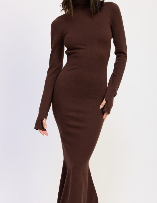 Turtle Neck Midi Dress with Back Cutout | Midi Dresses Daverri Fashions