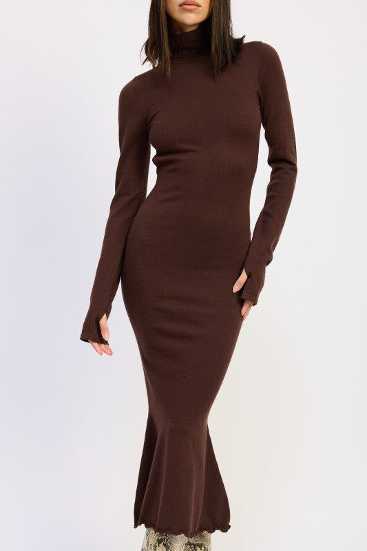 Turtle Neck Midi Dress with Back Cutout | Midi Dresses Daverri Fashions