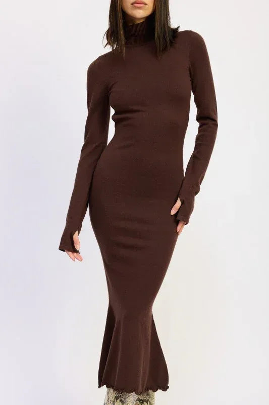 Turtle Neck Midi Dress with Back Cutout - DAVERRI FASHIONS