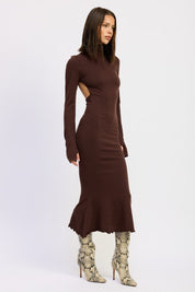 Turtle Neck Midi Dress with Back Cutout | Midi Dresses Daverri Fashions